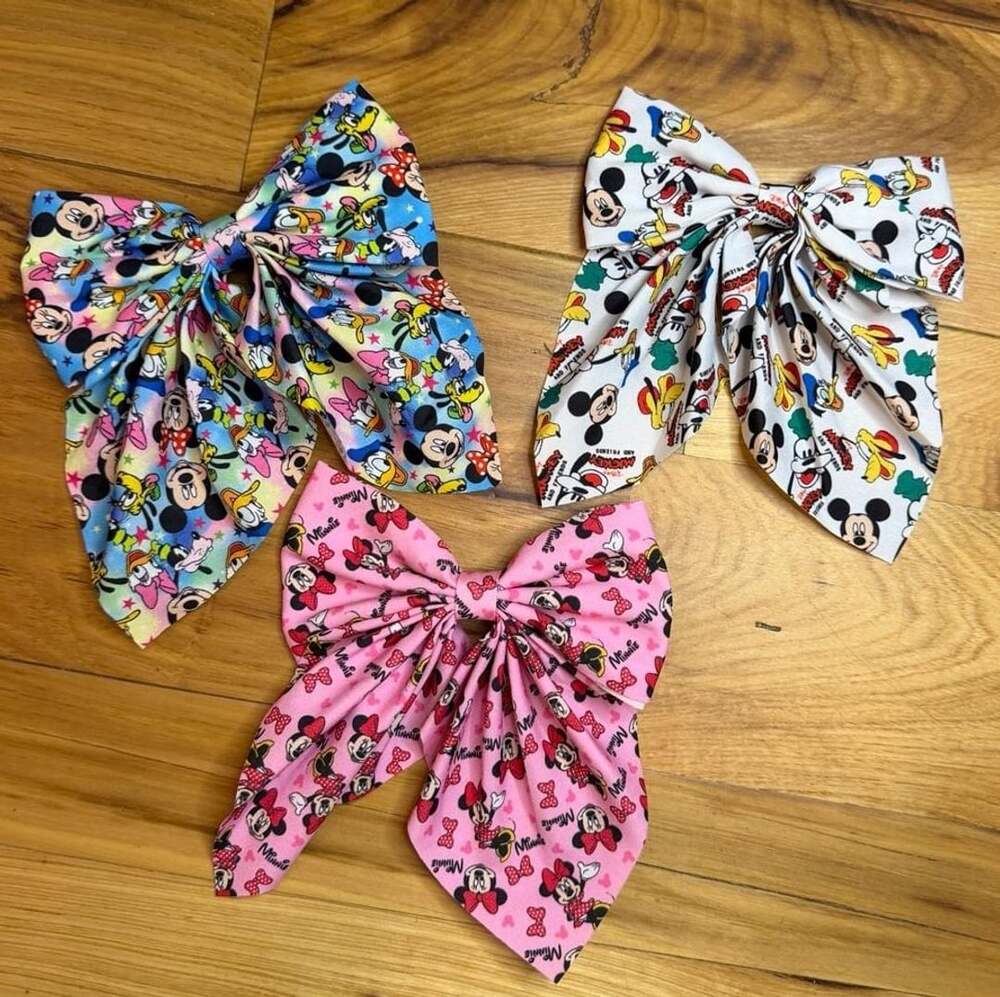 Disney Mickey Mouse Hair Bows Lot of 3 Cartoon Print Hair Accessories